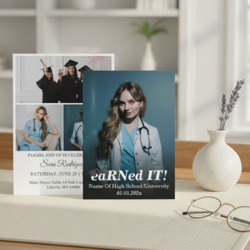 Modern Script BSN RN 4-Photo Class of 2026 Nursing Invitation