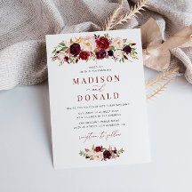 Modern script burgundy and blush floral wedding