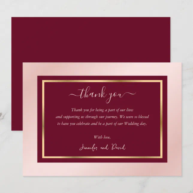 Modern Script Burgundy Blush Gold Thank You Card | Zazzle