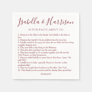 Modern Script Burgundy Fun Facts Wedding Napkins