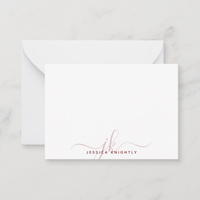 Modern Script Burgundy Monogram Initials Minimal Note Card (Front)
