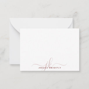 Modern Script Burgundy Monogram Initials Minimal Note Card
