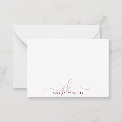 Modern Script Burgundy Monogram Initials Minimal Note Card