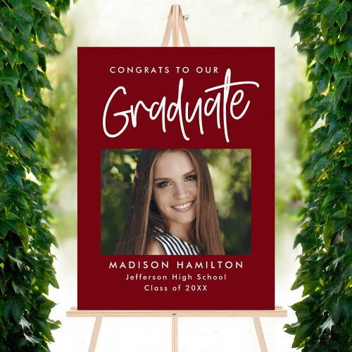 Modern Script Burgundy Photo Graduation Party Foam Board