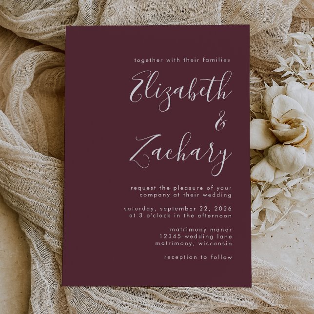 Modern Script Burgundy Wedding Invitation (Creator Uploaded)