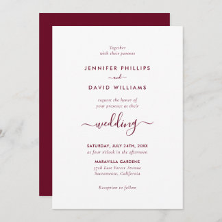 Modern Script Burgundy Wedding Invitation