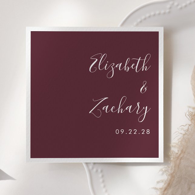 Modern Script Burgundy Wedding Napkins (Creator Uploaded)