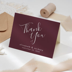 Modern Script Burgundy Wedding Thank You Card