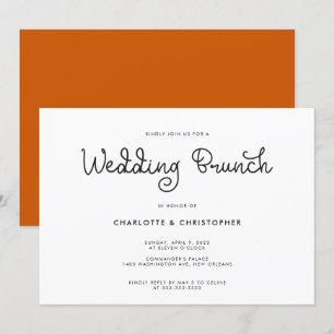 Modern Script Burnt Orange Post Wedding Brunch Invitation