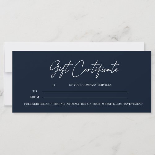 Modern Script  Business Gift Certificate Navy