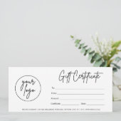 Modern Script Business Gift Certificate With Logo (Standing Front)