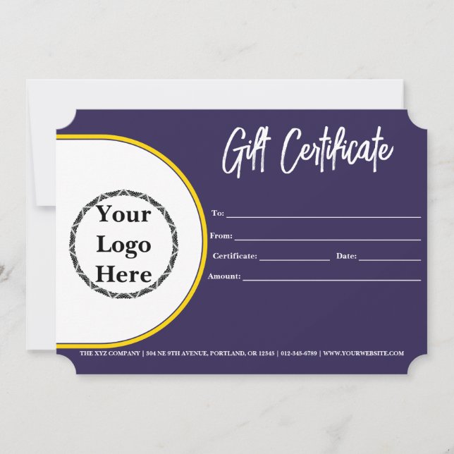 Modern Script Business Gift Certificate With Logo (Front)