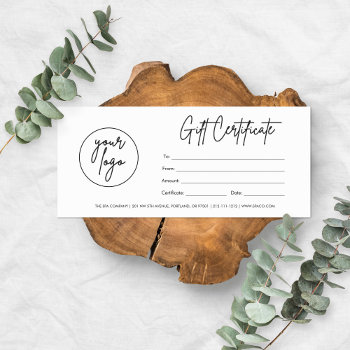 Modern Script Business Gift Certificate With Logo by LoveandWishesPaperie at Zazzle