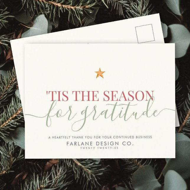Modern Script Business Gratitude Corporate Logo Holiday Postcard (Creator Uploaded)