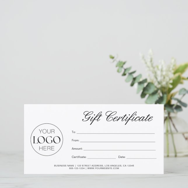 Modern Script Business Logo Gift Certificate (Standing Front)