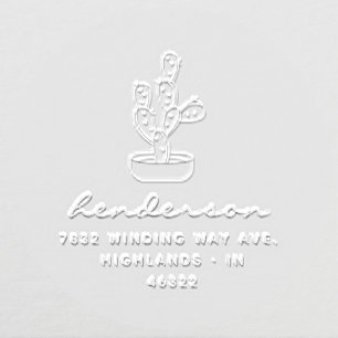 Modern Script Cactus Family Return Address Embosser
