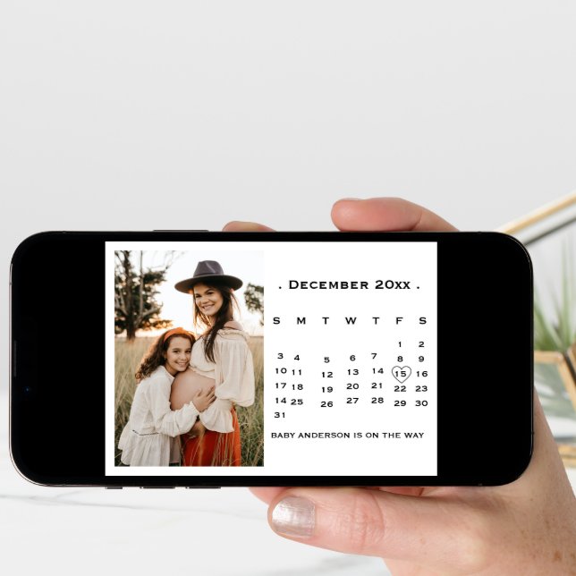 Modern Script Calendar Pregnancy announcemen Announcement (Front Digital)