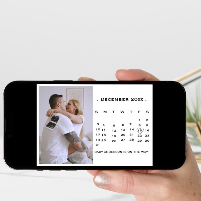 Modern Script Calendar Pregnancy announcemen Announcement (Front Digital)