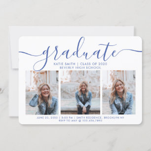Modern Script Caliigraphy 3 Photo Graduation Invitation
