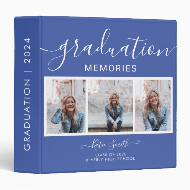 Modern Script  Calligraphy 3 Photo Graduation 3 Ring Binder (Front/Spine)