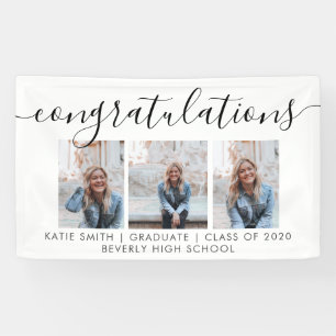 Modern Script Calligraphy 3 Photo Graduation  Banner