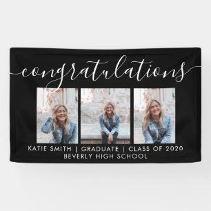 Modern Script Calligraphy 3 Photo Graduation Banner