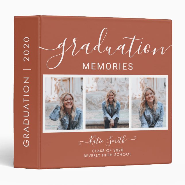 Modern Script  Calligraphy 3 Photo Graduation Ring Binder (Front/Spine)