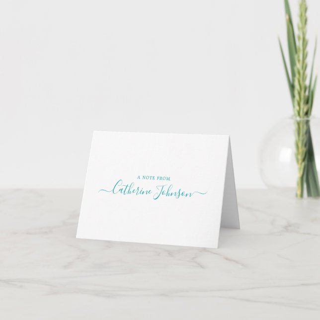 Modern Script Calligraphy A Note From Teal Green Note Card (Front)