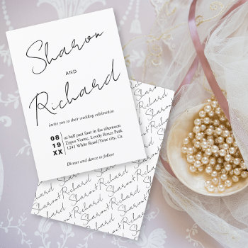 Modern Script Calligraphy Black And White Wedding  Invitation by weddings_ at Zazzle