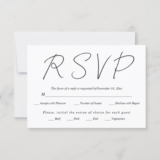 Modern script calligraphy black and white wedding RSVP card | Zazzle