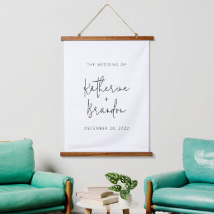 Modern Script Calligraphy Couple Minimal Wedding Hanging Tapestry