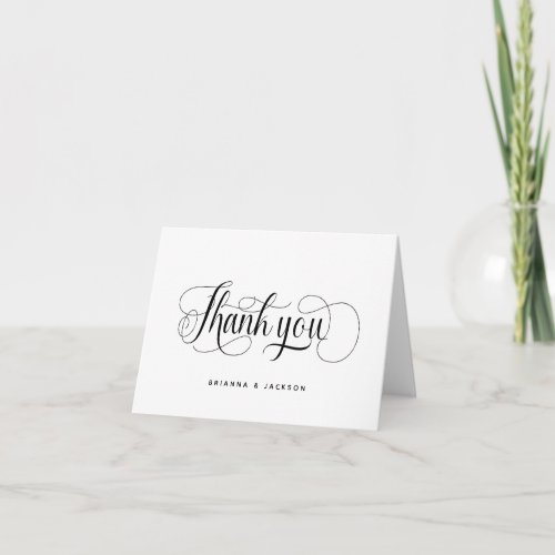 Modern Script Calligraphy Custom Names Wedding Thank You Card