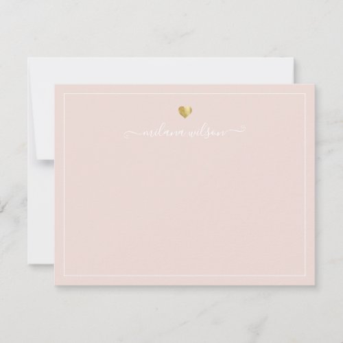 Modern Script Calligraphy Gold Heart Chic Girly Note Card