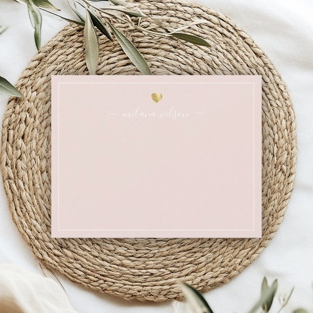 Modern Script Calligraphy Gold Heart Chic Girly Note Card (Creator Uploaded)