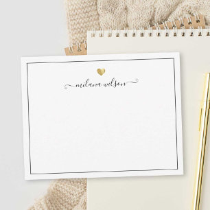 Modern Script Calligraphy Gold Heart Personalized  Note Card