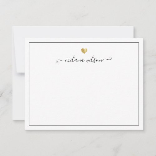 Modern Script Calligraphy Gold Heart Personalized  Note Card