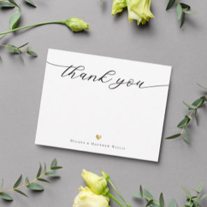 Modern Script Calligraphy Gold Wedding Thank you  Note Card