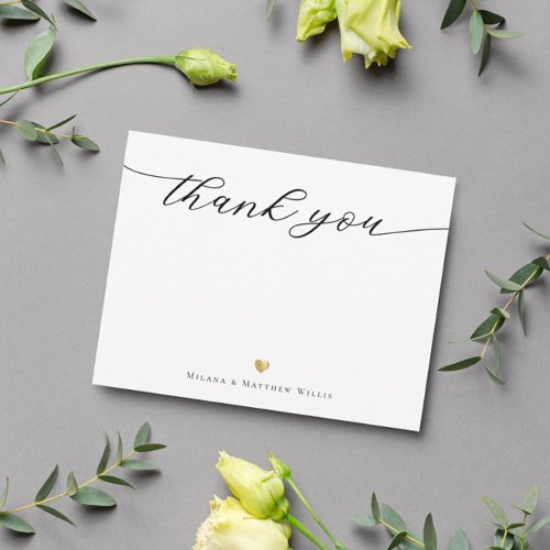 Modern Script Calligraphy Gold Wedding Thank you  Note Card