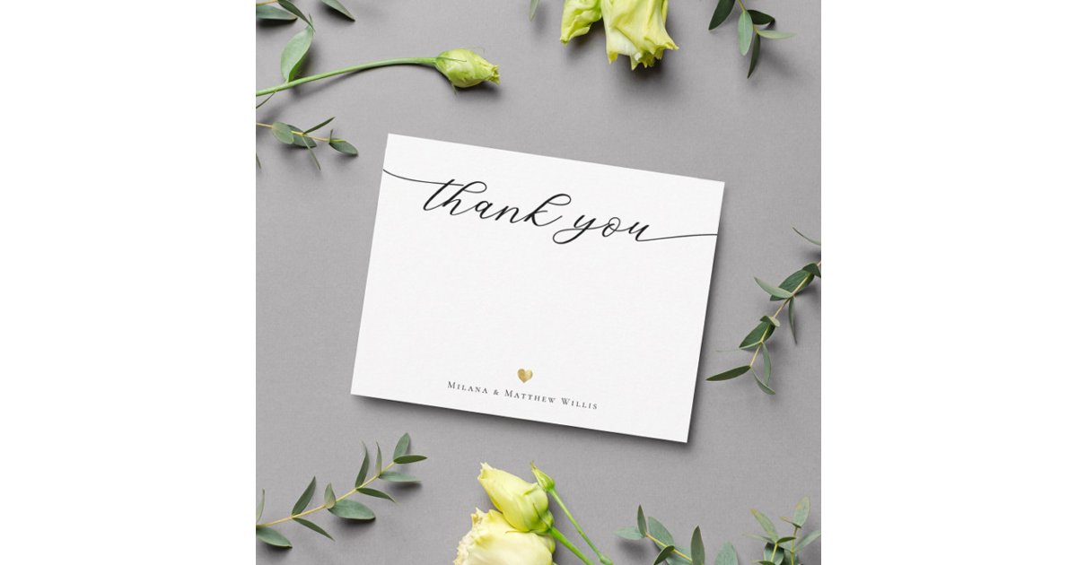 Modern Script Calligraphy Gold Wedding Thank you Note Card | Zazzle