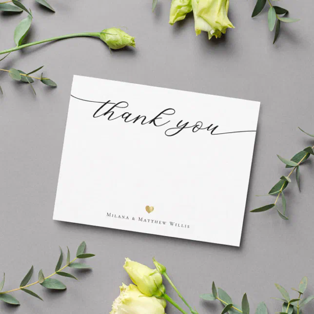 Modern Script Calligraphy Gold Wedding Thank you Note Card | Zazzle