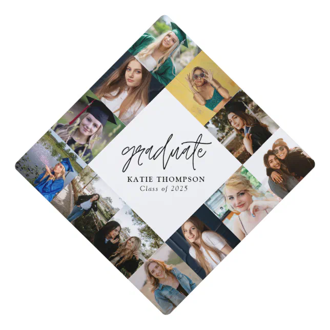 Modern Script Calligraphy Graduate Photo Collage Graduation Cap Topper ...