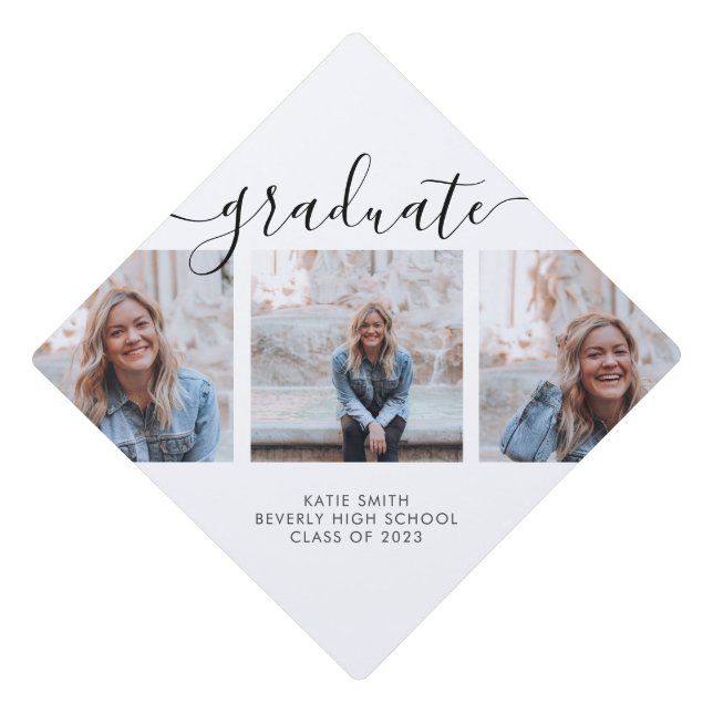 Modern Script Calligraphy Graduation 3 Photo Cap Topper (Front)