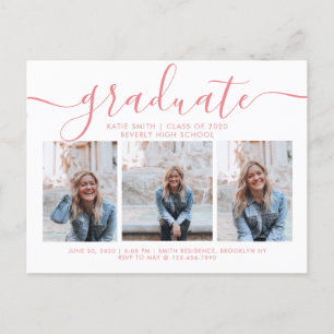 Modern Script Calligraphy Graduation 3 Photo Invitation Postcard
