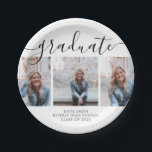 Modern Script Calligraphy Graduation 3 Photo Paper Plates<br><div class="desc">A modern and chic graduation paper plate in calligraphic and sans serif fonts with three photos for your paper plate. Available in a variety of colours.</div>