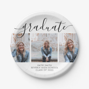 Modern Script Calligraphy Graduation 3 Photo Paper Plates