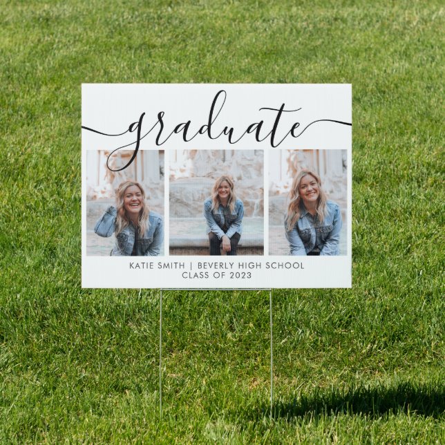Modern Script Calligraphy Graduation 3 Photo Sign (Insitu)