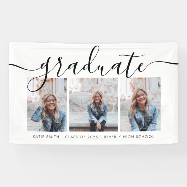 Modern Script Calligraphy Graduation Three Photo Banner (Horizontal)