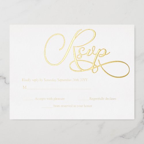 Modern Script Calligraphy Luxury RSVP Real Gold Foil Invitation Postcard
