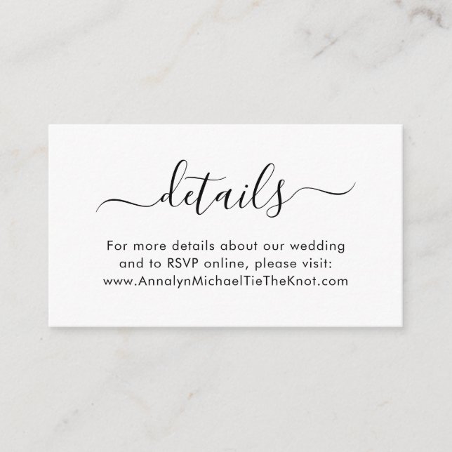 Modern Script Calligraphy Minimal Details Enclosure Card (Front)