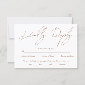 Modern script calligraphy mocha on white wedding RSVP card